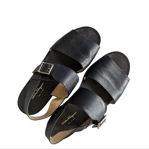 Salvatore Ferragamo Black Leather Sandals sz 10.5